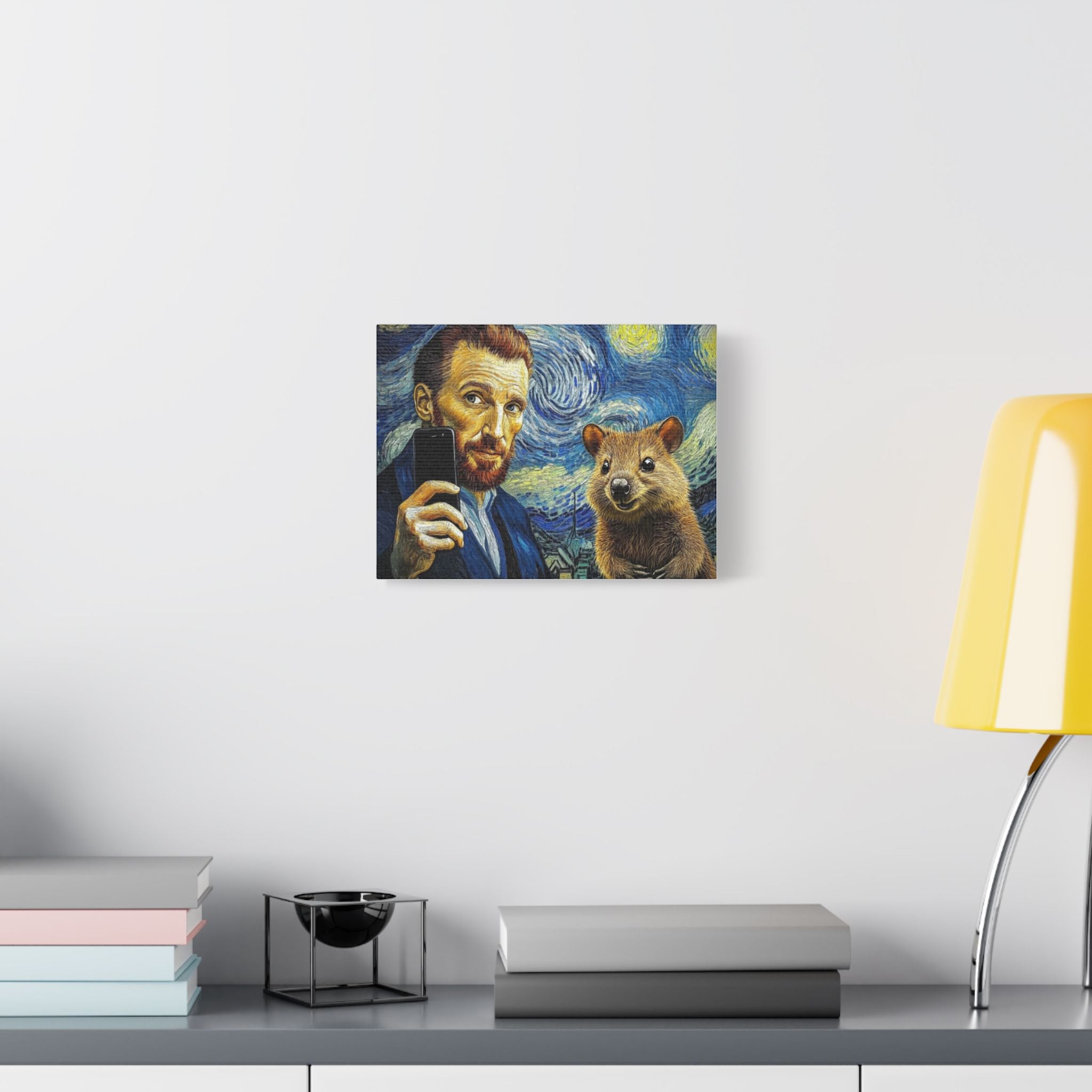 Starry Selfie - Van Gogh and Quokka Parody Canvas Print