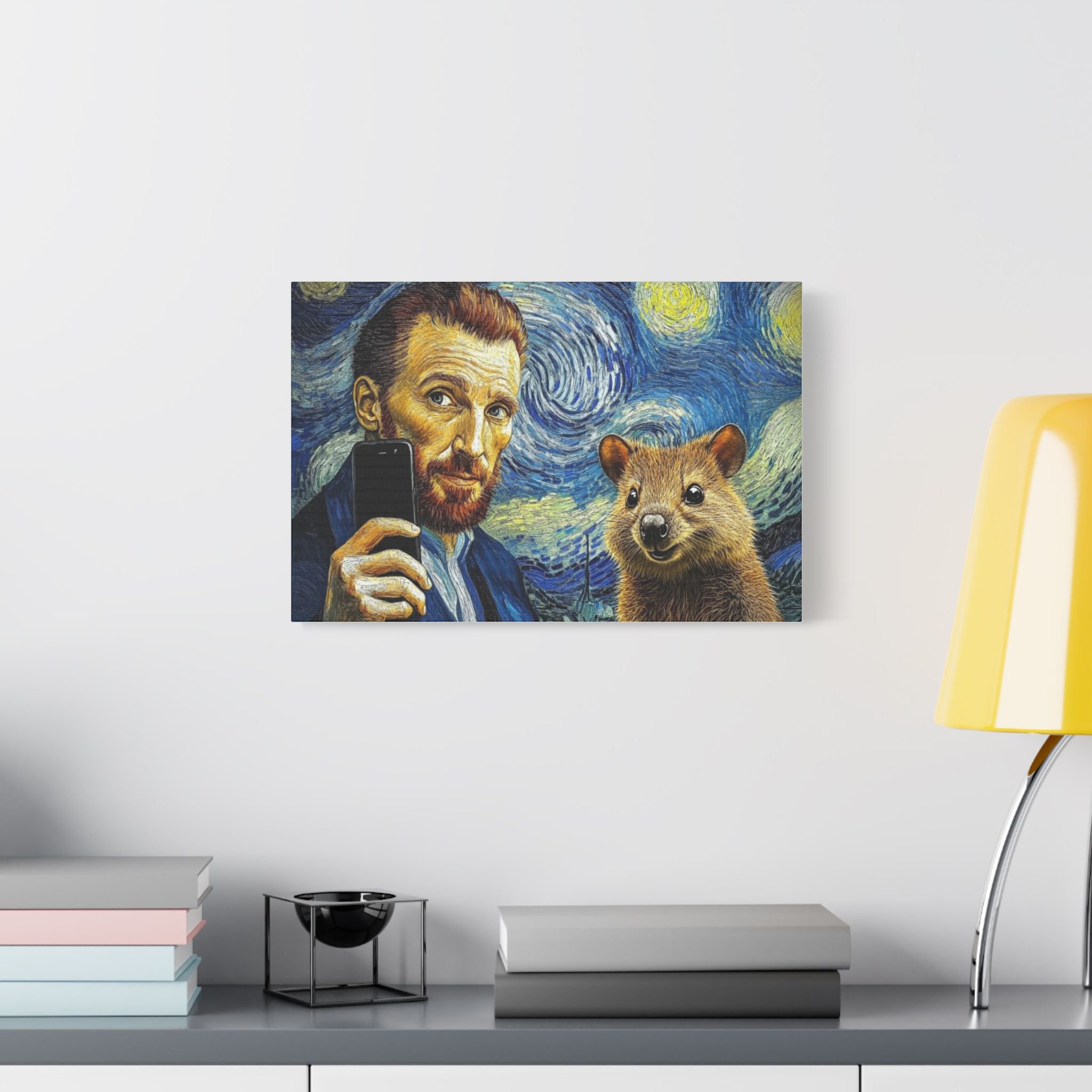 Starry Selfie - Van Gogh and Quokka Parody Canvas Print