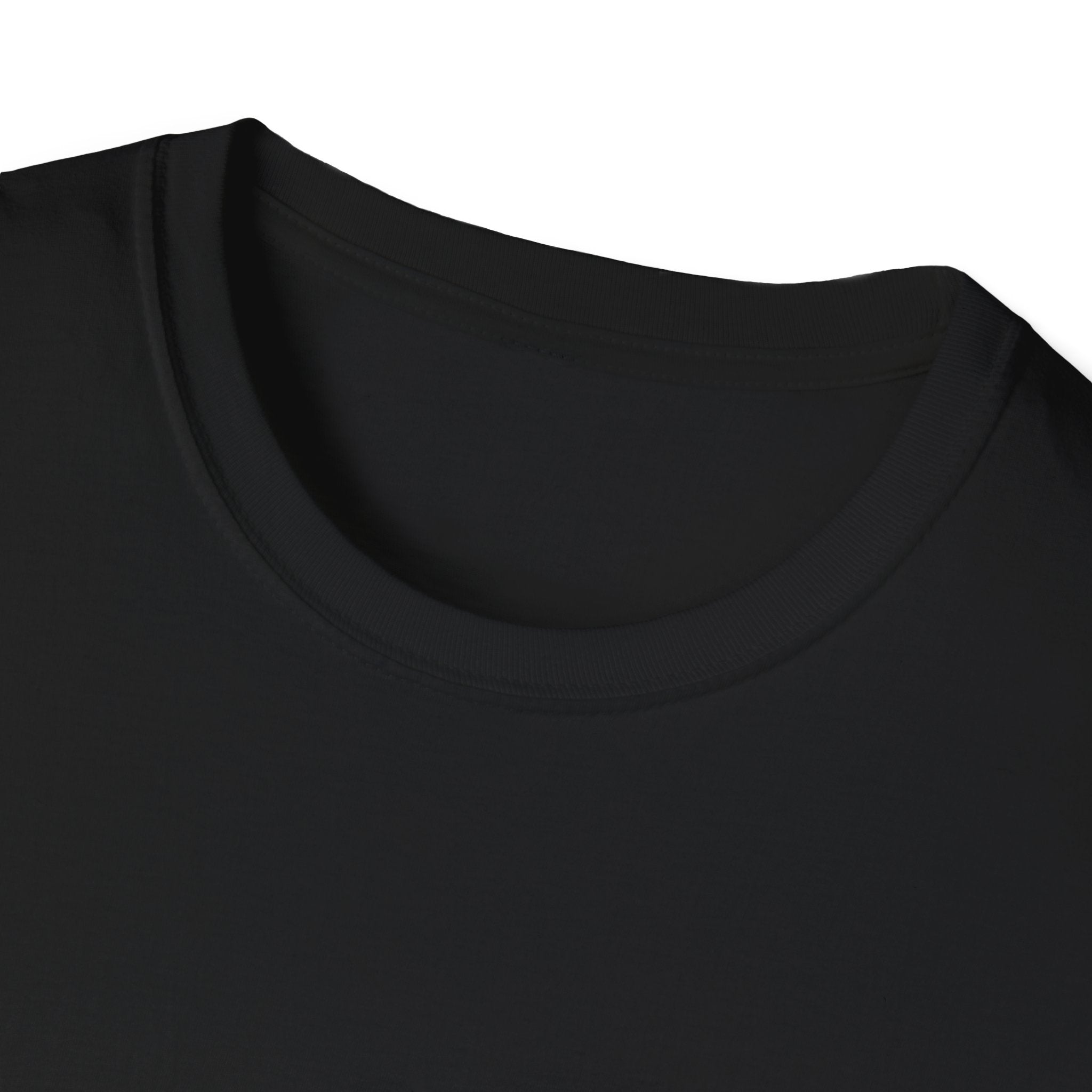 Close-up of the collar and stitching on Eat-Sleep-Selfie-Repeat unisex T-shirt in black, showcasing the fine cotton material.