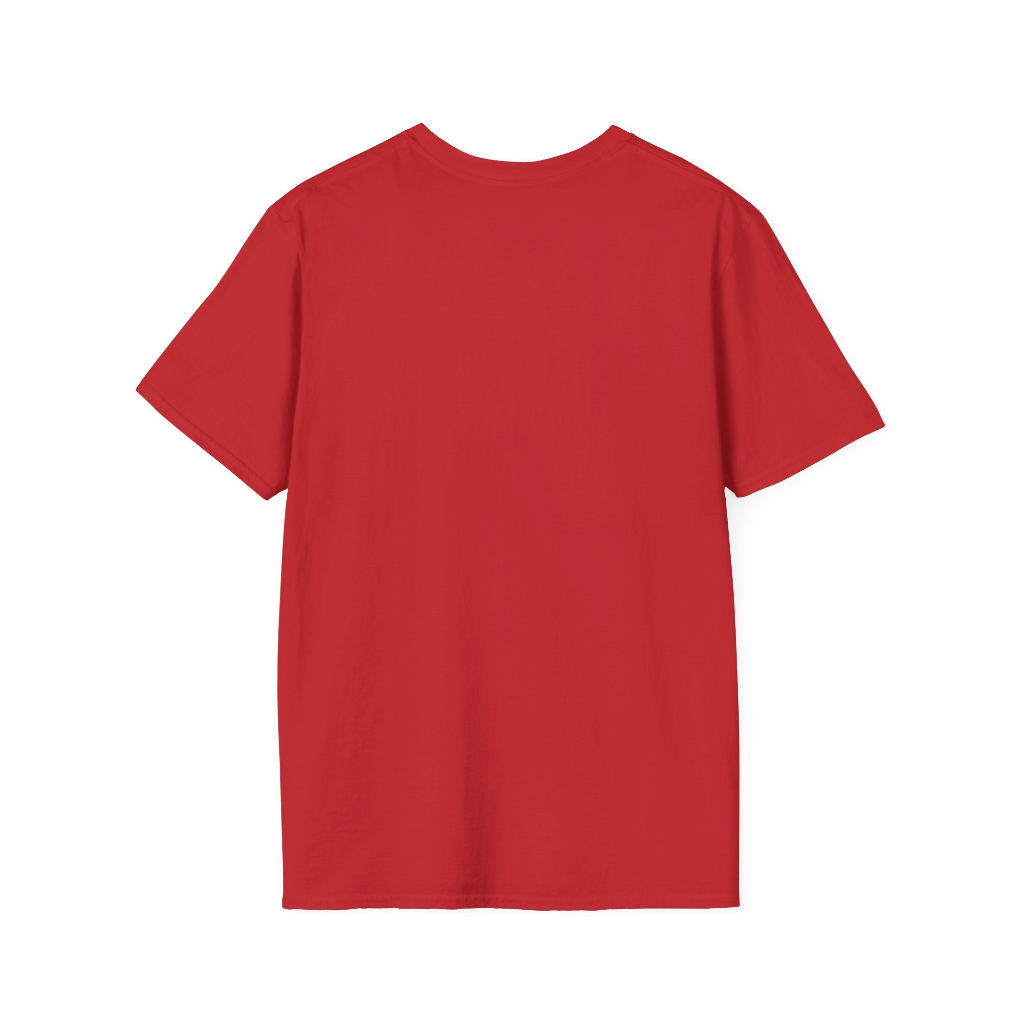 Back view of a red unisex T-shirt with a clean and minimal design, perfect for casual occasions.