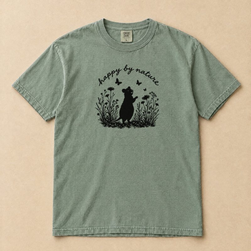 Happy by Nature Quokka T-Shirt – Handwritten Wildflower Silhouette Tee