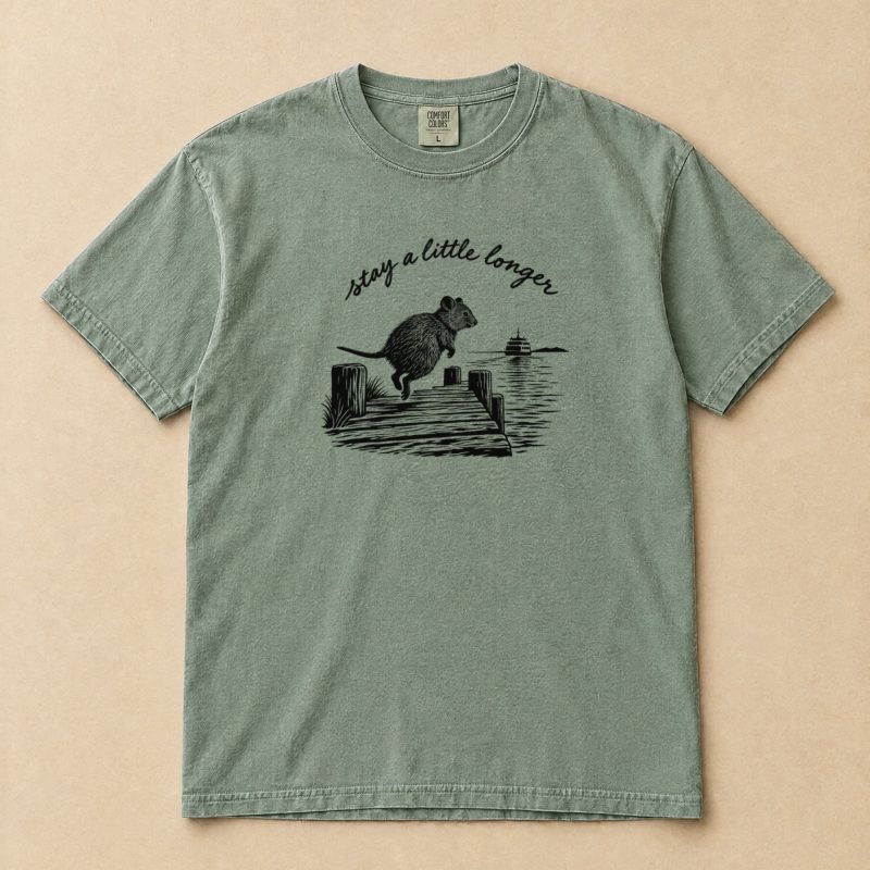 Stay a Little Longer Quokka T-Shirt – Handwritten Jetty Silhouette Tee