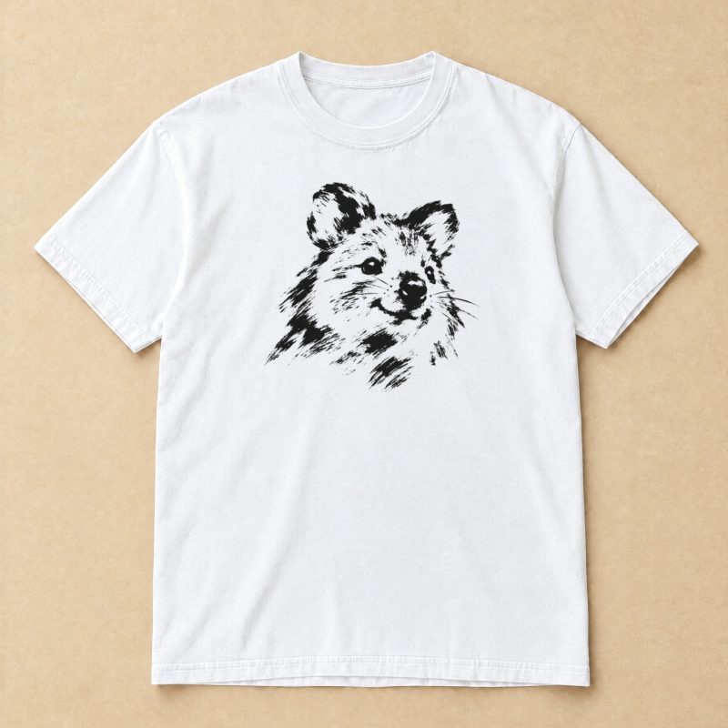 Quokka Portrait T-Shirt – Black & White Sketch Graphic Tee