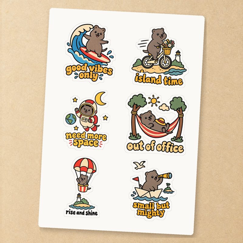 Quokka Sticker Sheet – 6 Kiss-Cut Vinyl Stickers (A5)