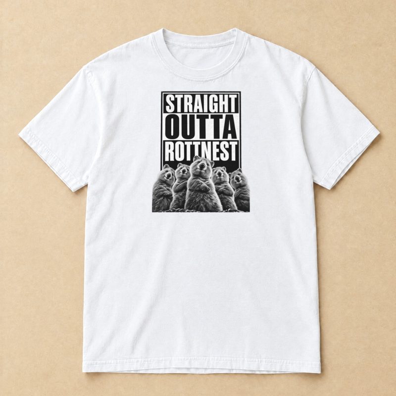 Straight Outta Rottnest Quokka T-Shirt – Funny Quokka Crew Parody Tee