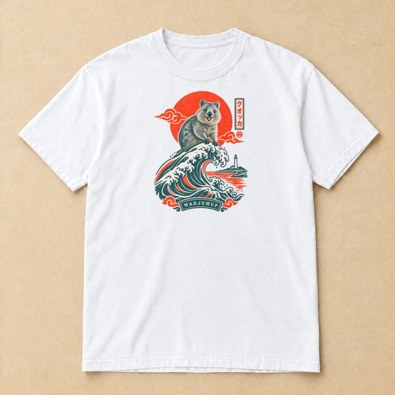 Great Wave Quokka T-Shirt – Japanese Riso Print Wadjemup Tee