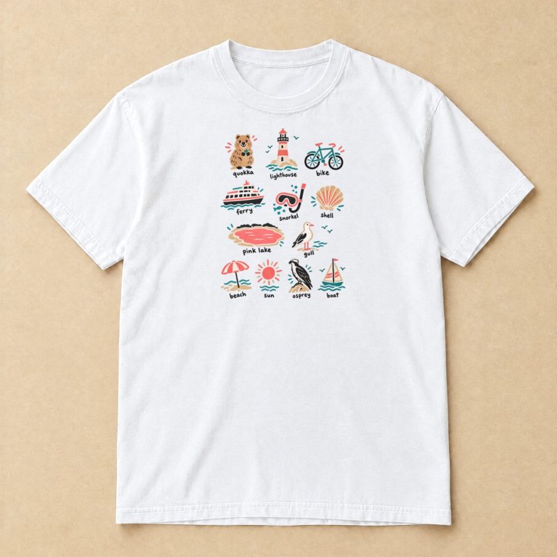 Rottnest Island Icons T-Shirt – Quokka, Lighthouse & Ferry Graphic Tee