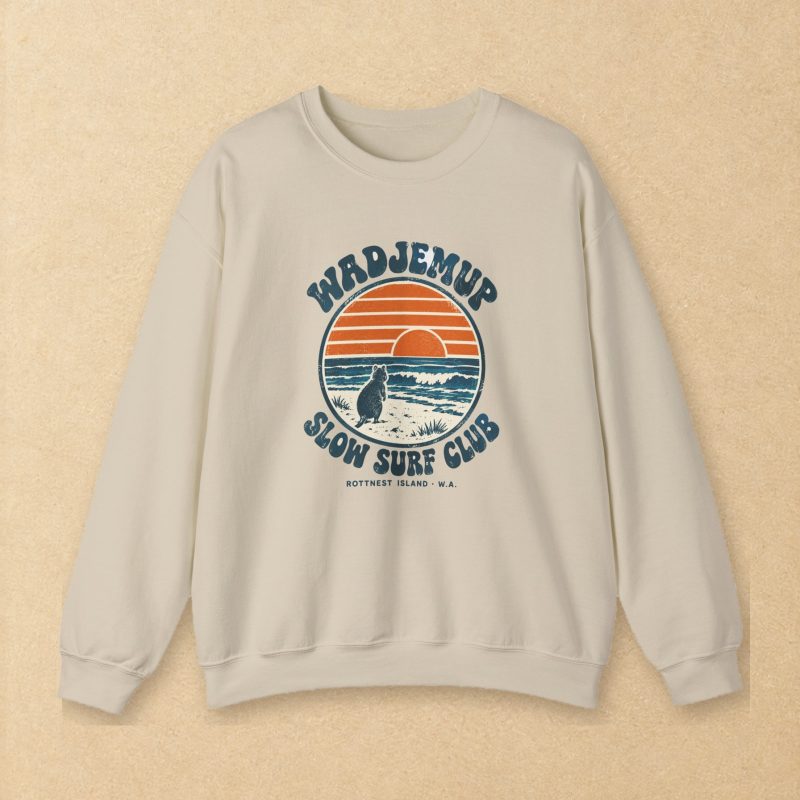 Wadjemup Slow Surf Club Sweatshirt – Retro Sunset Quokka Crewneck