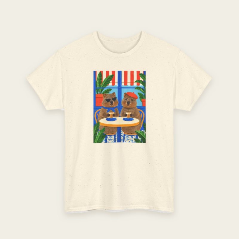 Café Quokkas T-Shirt in Natural, Gildan 5000 tee
