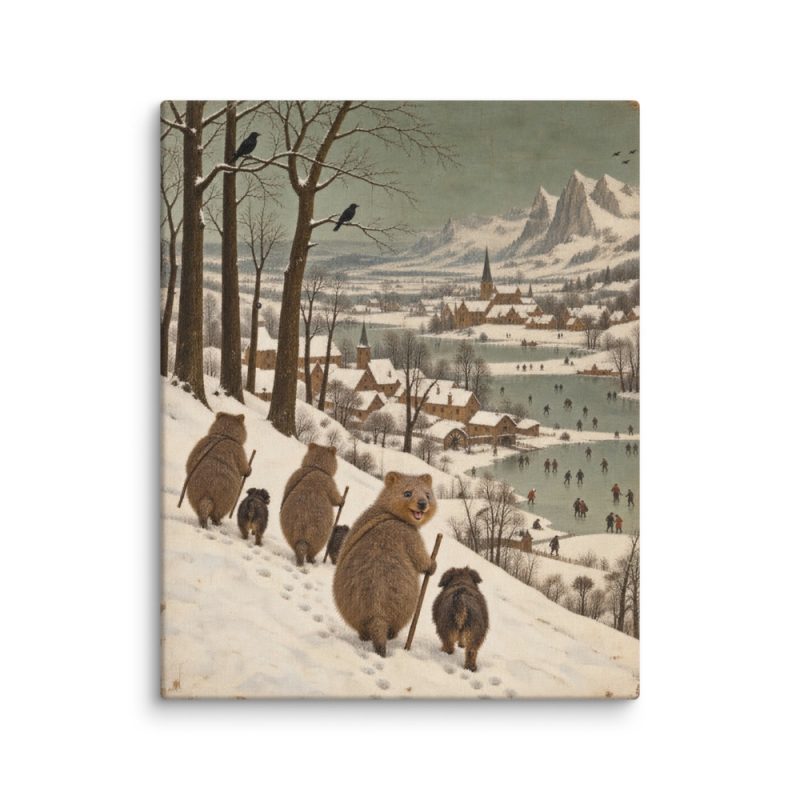 Quokkas in the Snow Canvas Print – 16″×20″