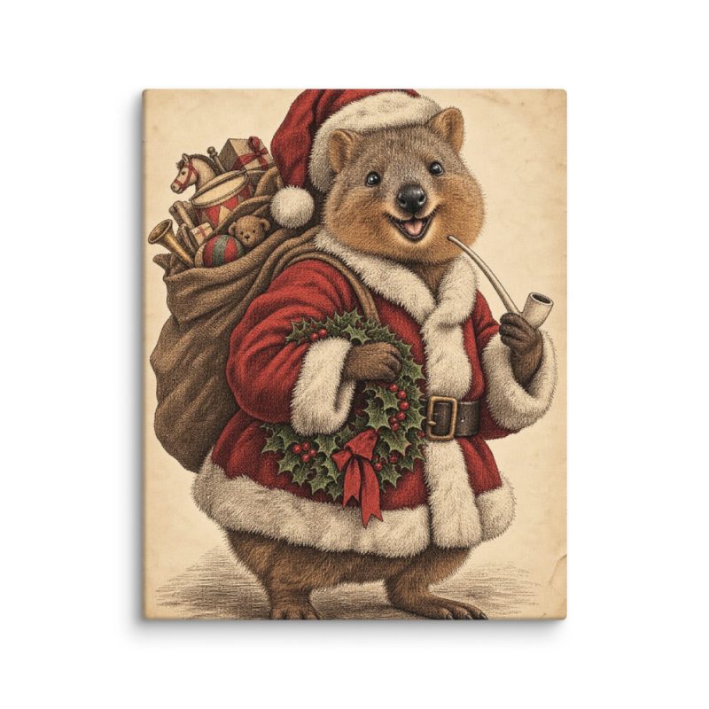 Santa Quokka Canvas Print – 16″×20″