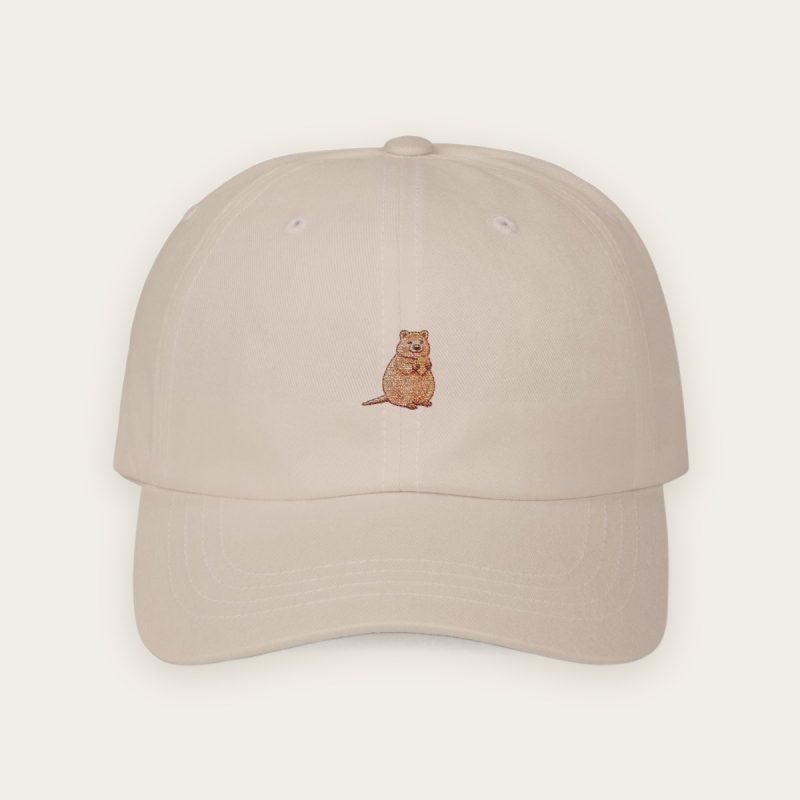 Snack Time Quokka embroidered dad hat in Stone