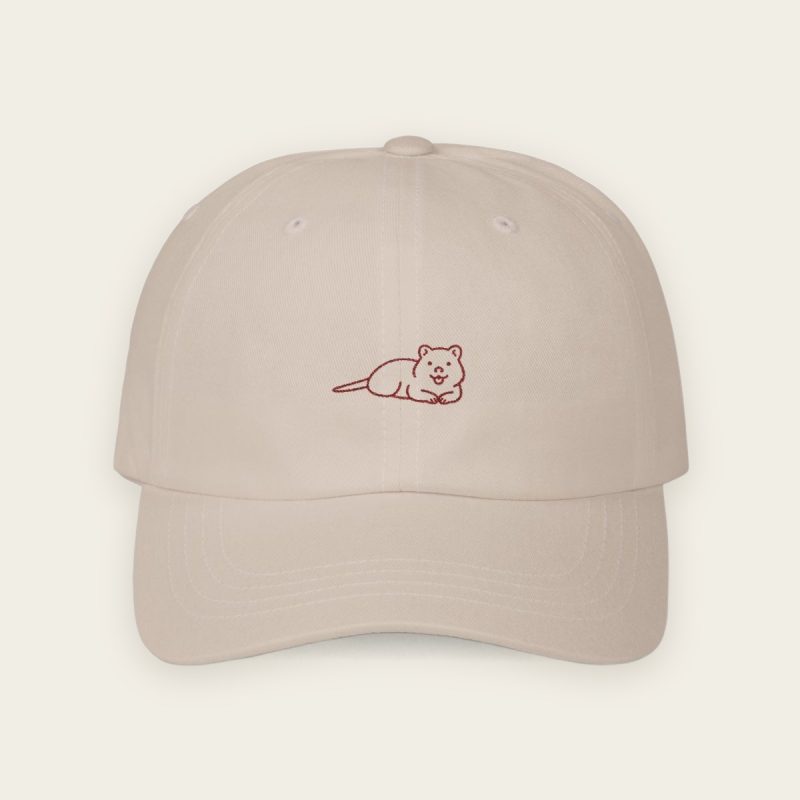 Minimal line art quokka embroidered dad hat in Stone