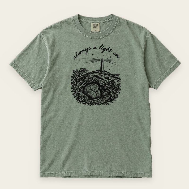 Always a Light On Quokka T-Shirt – Handwritten Lighthouse Night Tee
