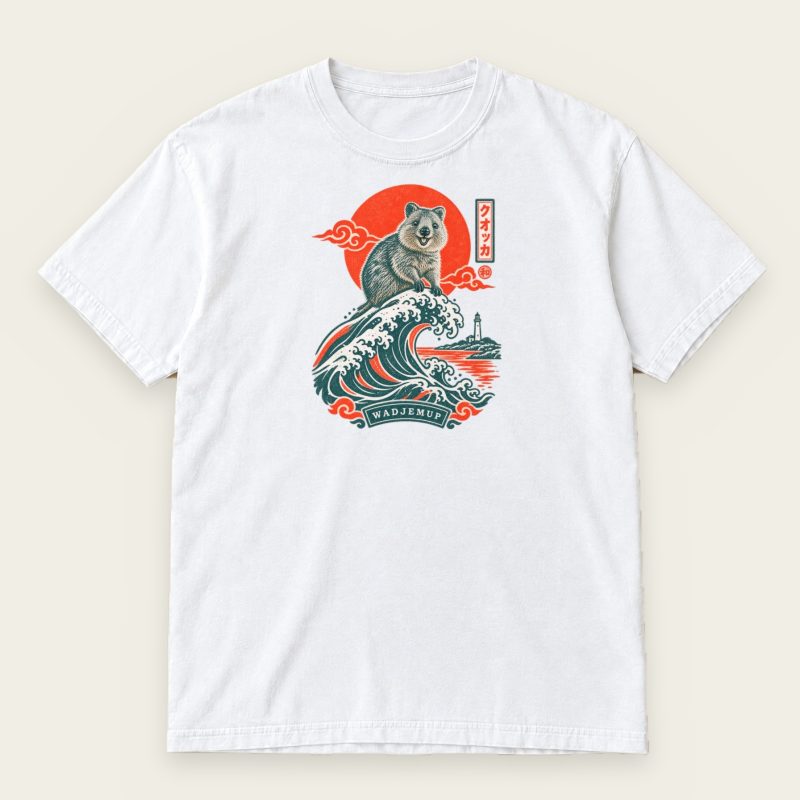 Great Wave Quokka T-Shirt – Japanese Riso Print Wadjemup Tee