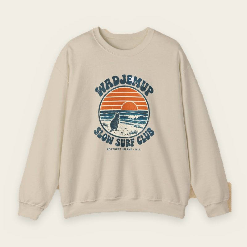 Wadjemup Slow Surf Club Sweatshirt – Retro Sunset Quokka Crewneck