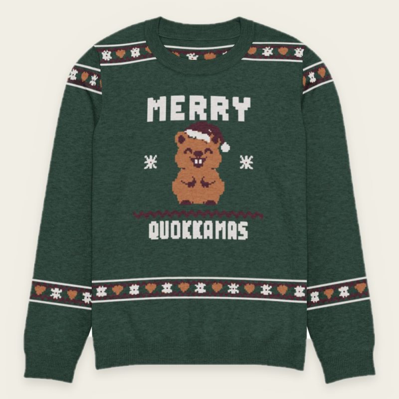 Merry Quokkamas Knitted Ugly Christmas Sweater – Real Jacquard-Knit Quokka Jumper