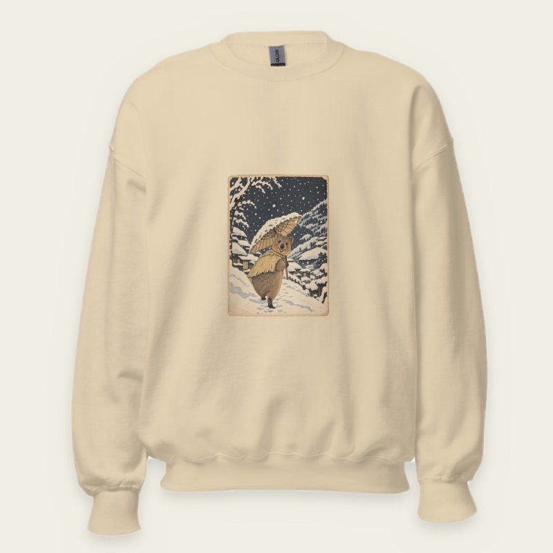 Night Snow Quokka Sweatshirt – Hiroshige Woodblock Parody Christmas Crewneck