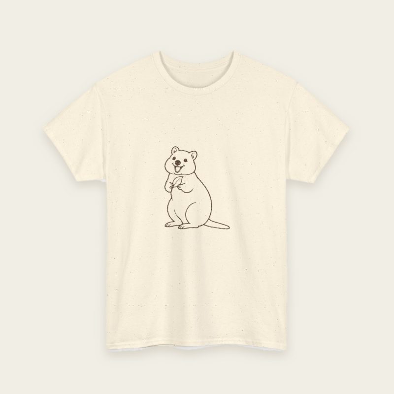 Quokka with a Leaf T-Shirt in Natural – fine line quokka sketch