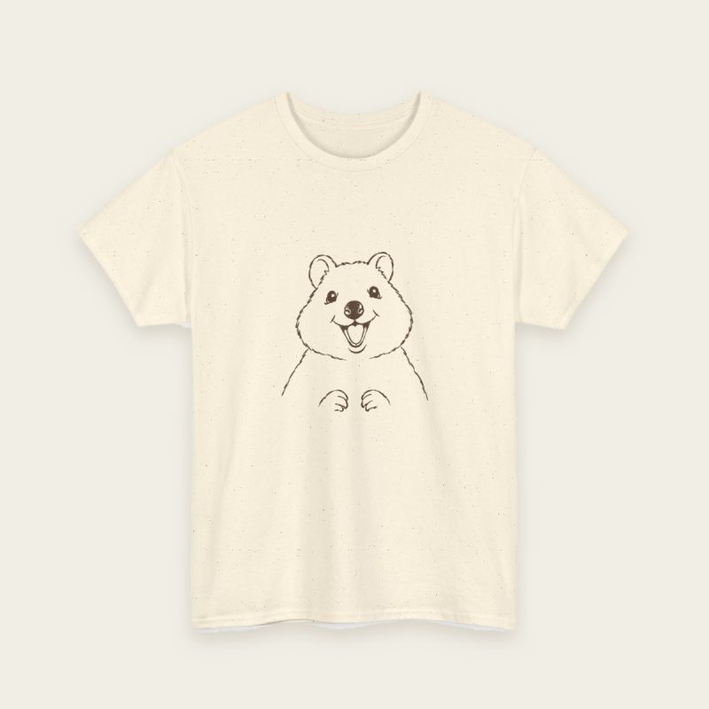 Happy Quokka T-Shirt in Natural – fine line quokka sketch