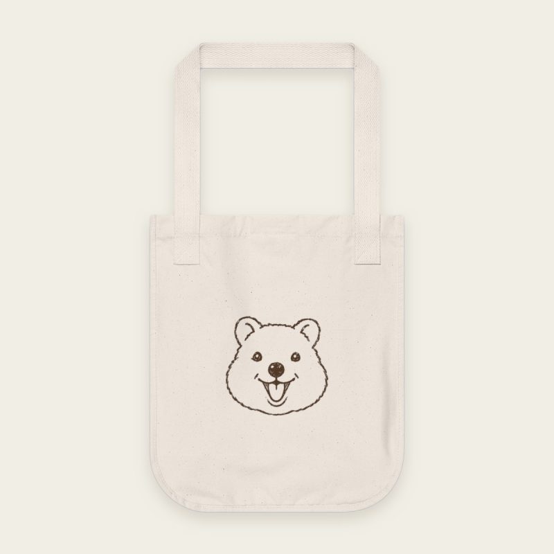 Little Quokka Face Tote Bag – natural organic canvas, fine line quokka sketch
