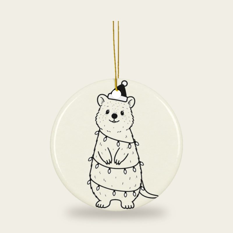 Quokka in fairy lights ceramic Christmas ornament