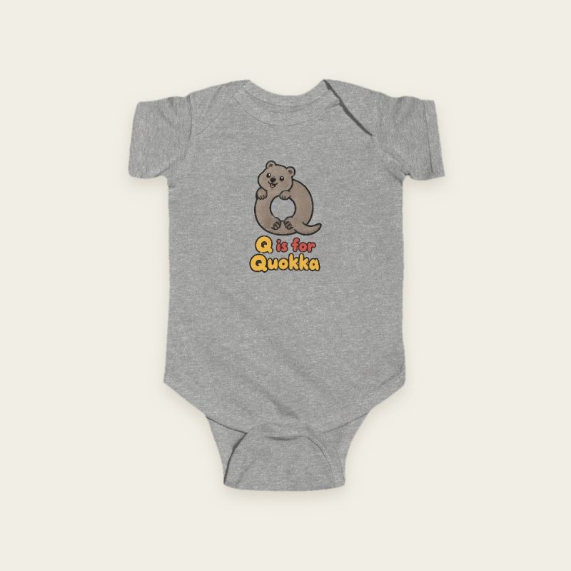 Q is for Quokka baby bodysuit in Heather