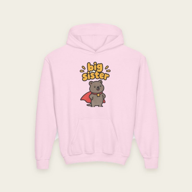 Big Sister quokka kids hoodie in Light Pink