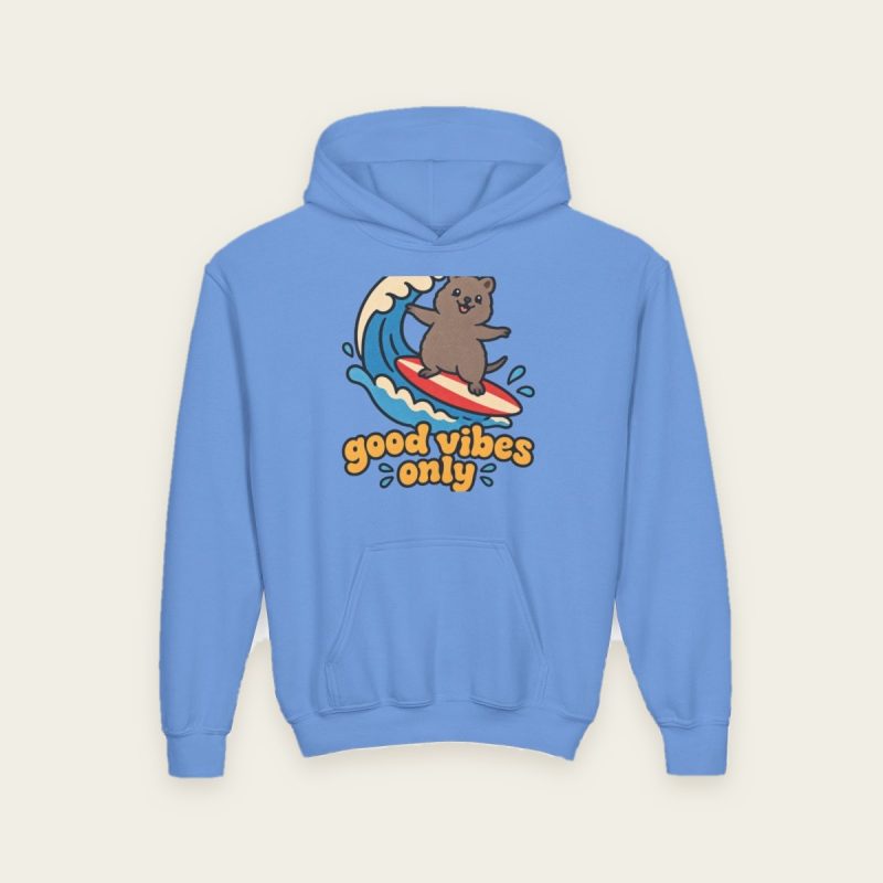 Good Vibes Only quokka kids hoodie in Carolina Blue