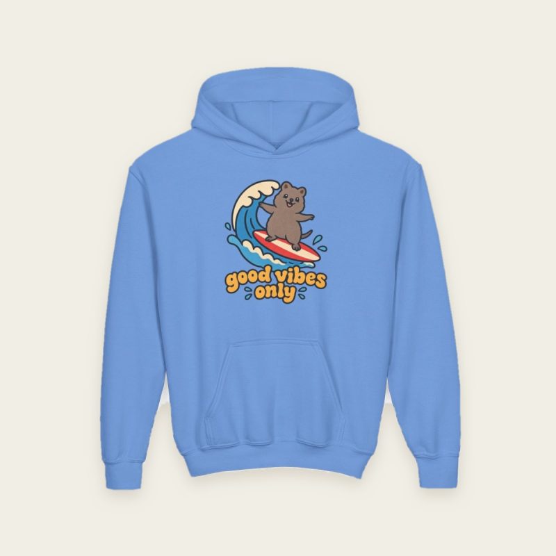 Good Vibes Only Quokka Kids Hoodie – Surfing Quokka Gift for Little Ones