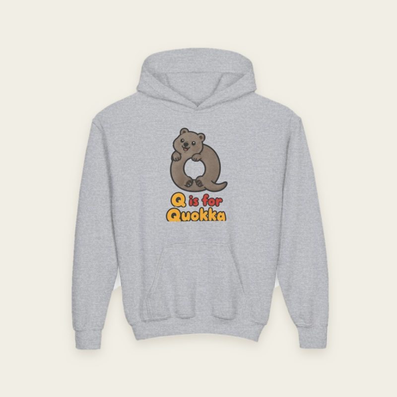 Q is for Quokka kids hoodie in Sport Grey